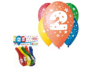 BALON 12 Z NADRUKIEM  "2"  PASTEL MIX A'5 GODAN