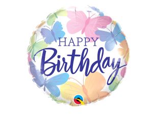 BALON FOLIOWY 18CALI QL RND HAPPY BIRTHDAY MOTYLKI