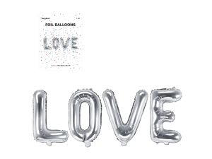 BALON FOLIOWY LOVE 140X35CM SREBRNY PARTYDECO