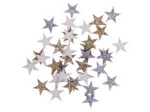 DREWNIANE BROKATOWE GWIAZDKI DWUSTR 1,4CM 36SZT