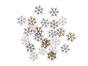 DREWNIANE BROKATOWE ŚNIEŻYNKI DWUSTR 1,6CM 24SZT