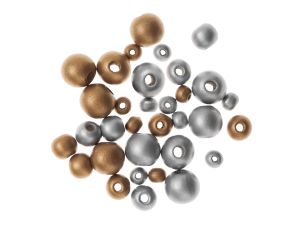 DREWNIANE KORALIKI KULKI GOLD&SILVER 30SZT