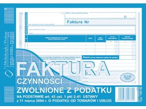 DRUK FAKTURA CZYNNOŚCI ZWOLNIONE Z PODATKU M&P 2/3 A4 198-2E