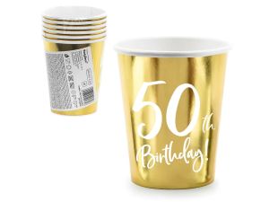 KUBECZKI 50TH BIRTHDAY ZŁOTY 220ML A'6 PARTYDECO