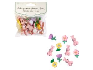 OZDOBY SAMOPR 3D KWIATY I KRÓLICZKI 12SZT PASTEL