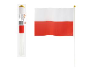 POLSKA FLAGA 14X21CM Z PATYCZKIEM 30CM 10SZT GODAN