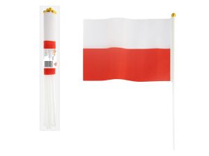POLSKA FLAGA 30X45CM Z PATYCZKIEM 60CM 10SZT GODAN