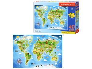 PUZZLE 40 EL  MAXI  WORLD  MAP CASTORLAND