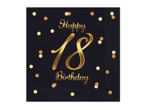 SERWETKI B&C 18 BIRTHDAY CZARNE Z NAD. ZŁOTYM