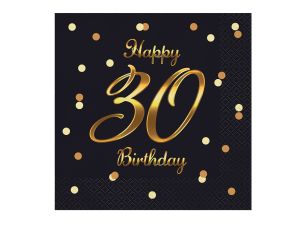 SERWETKI B&C 30 BIRTHDAY CZARNE Z NAD. ZŁOTYM