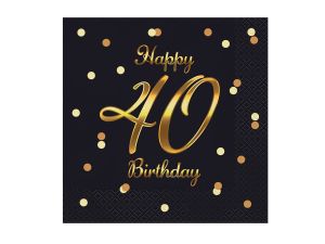 SERWETKI B&C 40 BIRTHDAY CZARNE Z NAD. ZŁOTYM