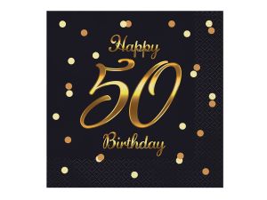 SERWETKI B&C 50 BIRTHDAY CZARNE Z NAD. ZŁOTYM