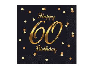 SERWETKI B&C 60 BIRTHDAY CZARNE Z NAD. ZŁOTYM