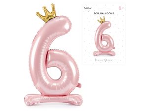STOJĄCY BALON FOLIOWY CYFRA 6 84CM J. RÓŻOWY PARTY