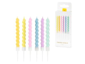 ŚWIECZKI URODZINOWE ZAKRĘCONE MIX 8,5CM OP/6SZT