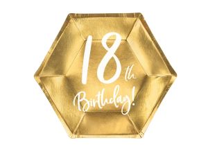 TALERZYKI 18TH BIRTHDAY ZŁOTY 20CM A'6 PARTYDECO