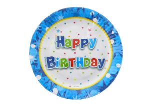 TALERZYKI PAPIEROWE HAPPY BIRTHDAY NIEBIESKIE 18CM