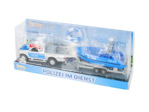 AUTO POLICJA 12CM Z ŁODZIĄ  ŚWIATŁO DŹWIĘK