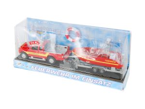 AUTO STRAŻ 12CM Z ŁODZIĄ ŚWIATŁO DŹWIĘK