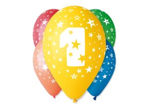 BALON 12 Z NADRUKIEM "1" PASTEL MIX /5SZT GODAN