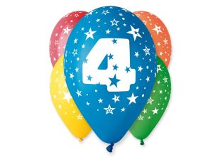 BALON 12 Z NADRUKIEM  "4" PASTEL  MIX  5 SZT GODAN