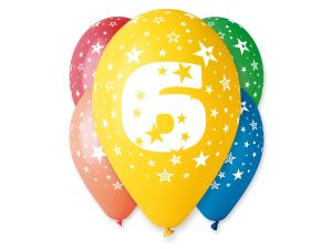 BALON 12  Z NADRUKIEM "6" PASTEL MIX A'5 GODAN