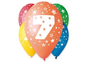 BALON 12  Z NADRUKIEM  "7" PASTEL MIX  5 SZT GODAN