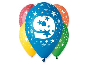 BALON 12 Z NADRUKIEM ''9'' PASTEL MIX A'5 GODAN