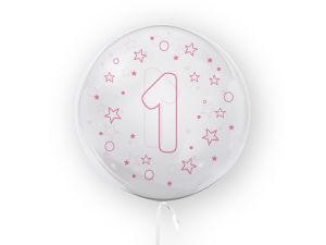 BALON 45CM CYFRA 1 GWIAZDKI RÓŻOWE TB3684 TUBAN