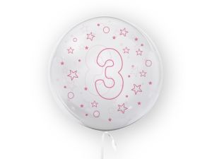 BALON 45CM CYFRA 3 GWIAZDKI RÓŻOWE TB3686 TUBAN