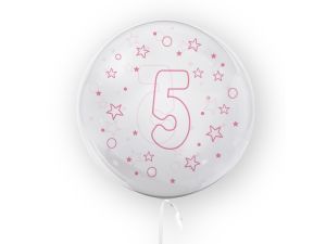 BALON 45CM CYFRA 5 GWIAZDKI RÓŻOWE TB3687 TUBAN