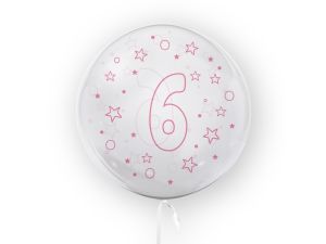 BALON 45CM CYFRA 6 GWIAZDKI RÓŻOWE TB3689 TUBAN