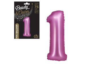 BALON FOLIOWY B&C "CYFRA 1" SATYNOWA RÓŻOWA 76CM