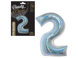 BALON FOLIOWY B&C "CYFRA 2" HOLOGRAF. SREBRNA 76CM