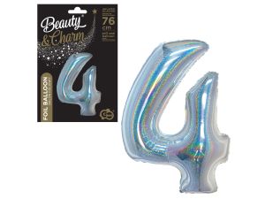 BALON FOLIOWY B&C "CYFRA 4" HOLOGRAF. SREBRNA 76CM