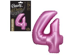BALON FOLIOWY B&C "CYFRA 4" SATYNOWA RÓŻOWA 76CM