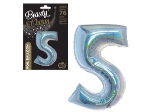 BALON FOLIOWY B&C "CYFRA 5" HOLOGRAF. SREBRNA 76CM