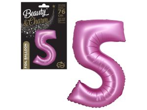 BALON FOLIOWY B&C "CYFRA 5" SATYNOWA RÓŻOWA 76CM