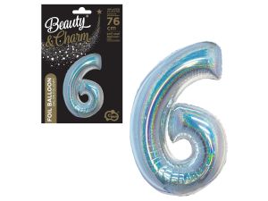 BALON FOLIOWY B&C "CYFRA 6" HOLOGRAF. SREBRNA 76CM