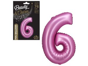 BALON FOLIOWY B&C "CYFRA 6" SATYNOWA RÓŻOWA 76CM