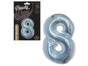 BALON FOLIOWY B&C "CYFRA 8" HOLOGRAF. SREBRNA 76CM
