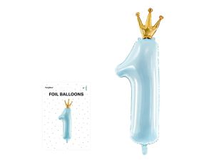 BALON FOLIOWY CYFRA 1 37X100CM BŁĘKIT PARTYDECO