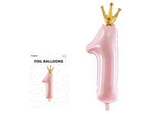 BALON FOLIOWY CYFRA 1 37X100CM J.RÓŻOWY PARTYDECO