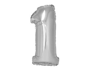 BALON FOLIOWY CYFRA 1 SREBRNA  35CM GODAN