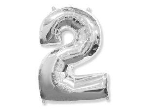 BALON FOLIOWY CYFRA 2 SREBRNE  35CM GODAN