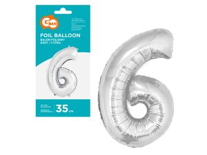 BALON FOLIOWY CYFRA 6 SREBRNA  35CM GODAN