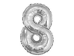 BALON FOLIOWY CYFRA 8 SREBRNA  35CM GODAN