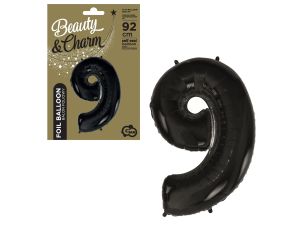 BALON FOLIOWY CYFRA 9 CZARNA 92CM GODAN