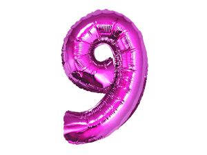 BALON FOLIOWY CYFRA 9 RÓŻOWA 92CM GODAN