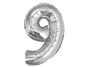 BALON FOLIOWY CYFRA 9 SREBRNA  35CM GODAN
